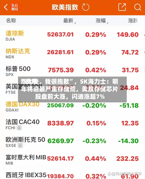 “费用涨太快，我很抱歉”	，SK海力士：明年将迎最严重存储荒，美股存储芯片股盘前大涨，闪迪涨超7%-第2张图片
