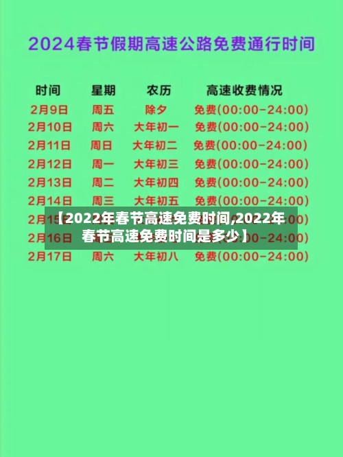 【2022年春节高速免费时间,2022年春节高速免费时间是多少】