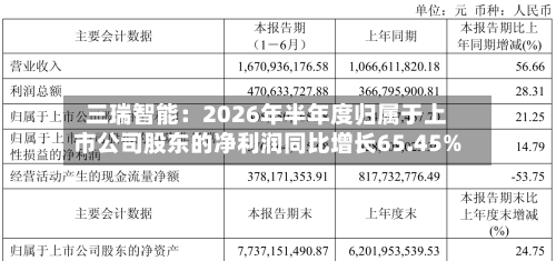三瑞智能:2026年半年度归属于上市公司股东的净利润同比增长65.45%-第2张图片