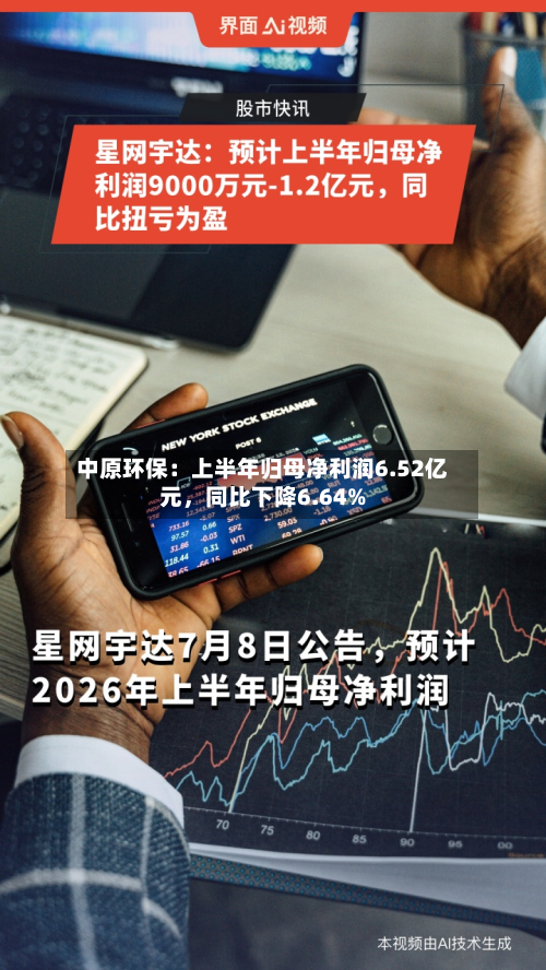 中原环保：上半年归母净利润6.52亿元，同比下降6.64%
