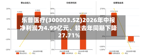 乐普医疗(300003.SZ)2026年中报净利润为4.99亿元、较去年同期下降27.71%