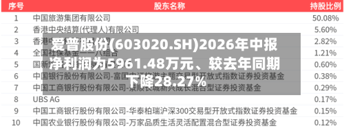 爱普股份(603020.SH)2026年中报净利润为5961.48万元	、较去年同期下降28.27%-第2张图片