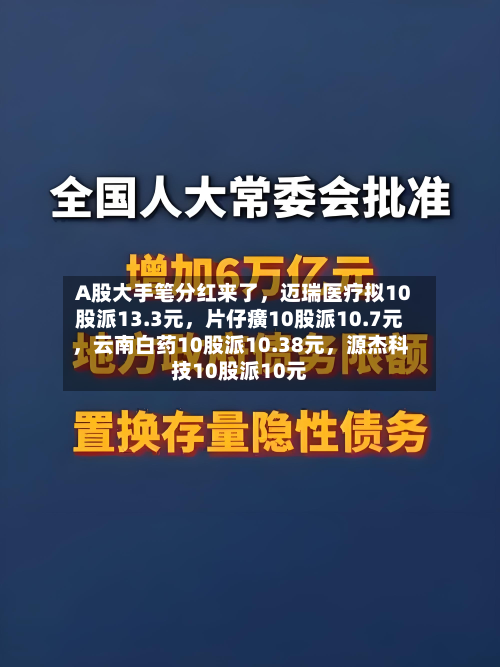 A股大手笔分红来了，迈瑞医疗拟10股派13.3元，片仔癀10股派10.7元，云南白药10股派10.38元，源杰科技10股派10元