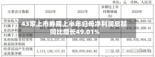 43家上市券商上半年归母净利润总额同比增长49.01%
