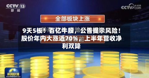 9天5板！百亿牛股，公告提示风险！股价年内大涨近70%，上半年营收净利双降