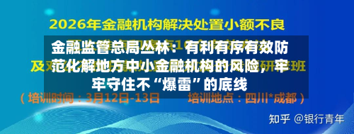 金融监管总局丛林：有利有序有效防范化解地方中小金融机构的风险，牢牢守住不“爆雷	”的底线-第2张图片