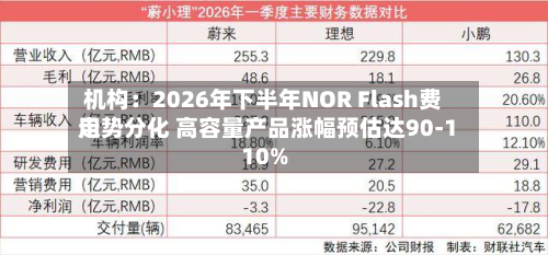 机构：2026年下半年NOR Flash费用走势分化 高容量产品涨幅预估达90-110%