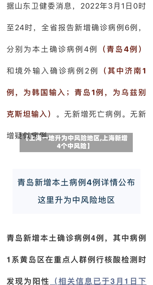 【上海一地升为中风险地区,上海新增4个中风险】
